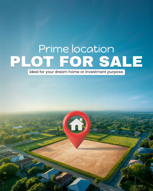 Aerial view of a plot of land for sale with a location pin