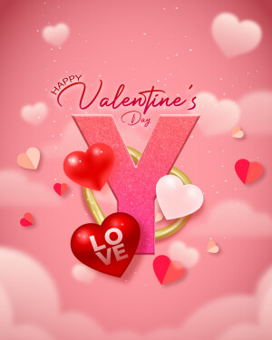 Valentine's Day greeting card with a large letter Y and hearts