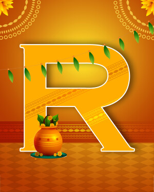 Letter R decorated with Rangoli and traditional Indian elements