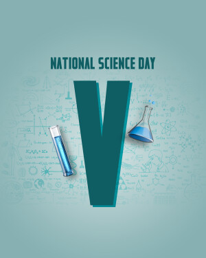 National Science Day graphic with science equipment and formulas