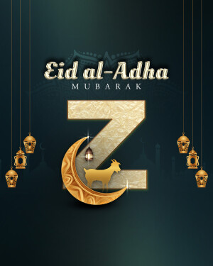 Eid al-Adha Mubarak with Crescent Moon and Goat