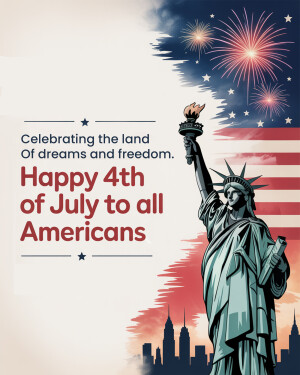 Image depicting the Statue of Liberty with fireworks and an American flag, celebrating the 4th of July.