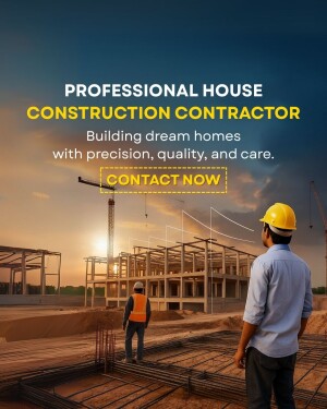 Construction workers overlooking a building site at sunset