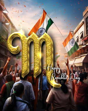 Republic Day celebration with the letter 'M' and Indian flags