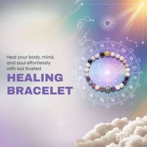 Image of a healing bracelet with a zodiac wheel and celestial elements.