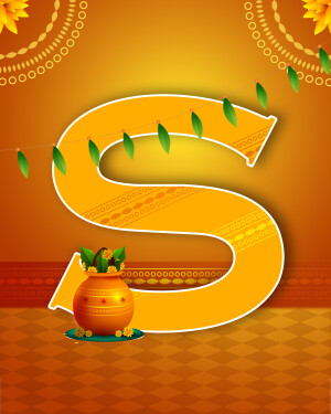 Decorative letter S with Onam floral and cultural elements