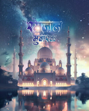 Ramadan Mubarak with Mosque Illustration
