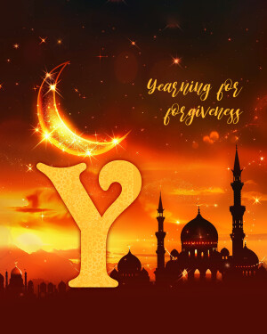 Ramadan crescent moon with mosque silhouette and the letter Y