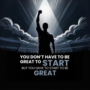 Silhouette of a person raising a fist with motivational text