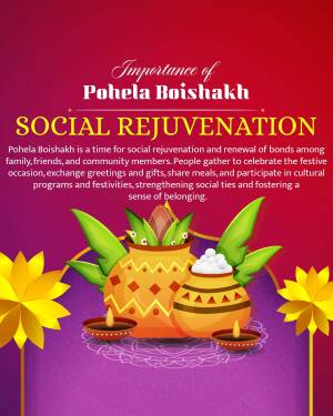 Festive illustration for Pohela Boishakh, highlighting social rejuvenation and renewal.