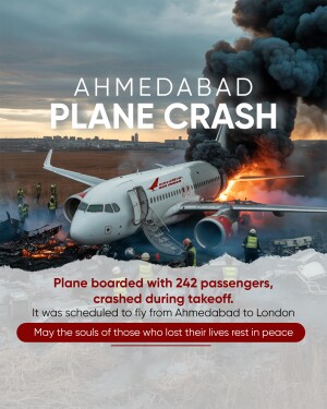 Image of a plane crash in Ahmedabad with emergency personnel present.