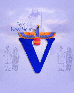 Image depicting Parsi New Year with Zoroastrian symbols and figures.