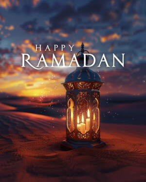 Ramadan lantern with a desert background