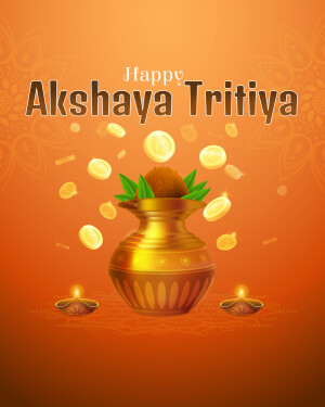 Akshaya Tritiya greeting with pot of gold and sweets