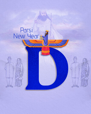 Image depicting Parsi New Year with Faravahar symbol and people in traditional attire.