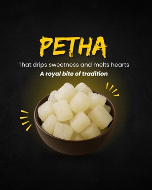 A bowl of white Petha candy with a dark background and golden accents.