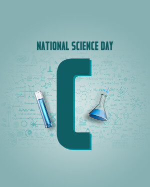 National Science Day graphic with science equipment and formulas