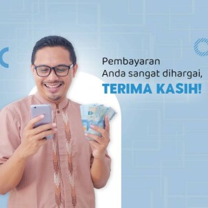 Man holding a phone and money, with a thank you message.