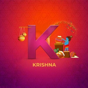 Letter K with Krishna illustration
