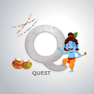 Illustration of baby Krishna with the letter Q and traditional Indian elements