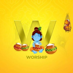 Illustration of Lord Krishna with pots and the letter 'W'