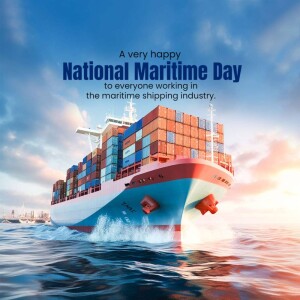 Image depicting a container ship on the ocean with text 'National Maritime Day'