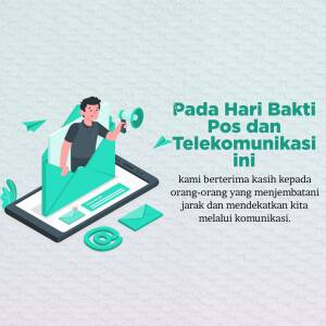 Illustration of a person sending a message through a smartphone, celebrating Telecommunications Day.