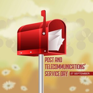 Red mailbox with letters inside, celebrating Post and Telecommunications Day