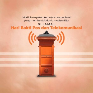 Illustration of a vintage post office mailbox with communication waves, celebrating Indonesian Post and Telecommunications Day.