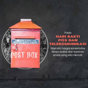 Red post box with text celebrating Hari Bakti Pos dan Telekomunikasi