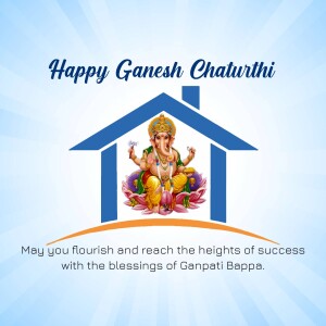 Ganesh Chaturthi greeting with a house illustration