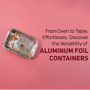 Empty aluminum foil container with food residue on a pink background