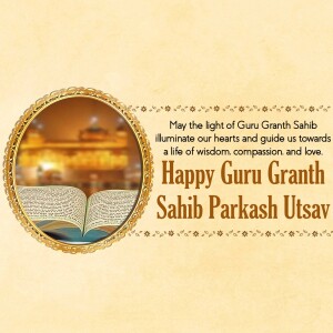 Image depicting Guru Granth Sahib with a celebratory message for Parkash Utsav.