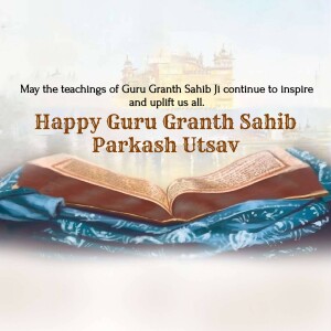 Image depicting Guru Granth Sahib with a celebratory message for Parkash Utsav.