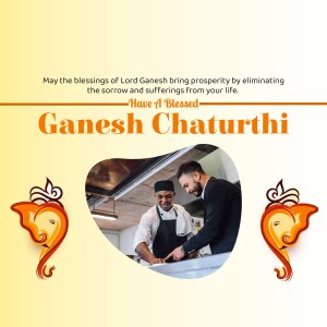 Ganesh Chaturthi greeting with a chef in a kitchen
