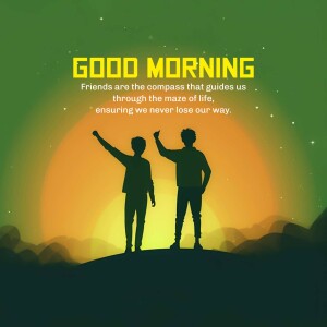 Silhouettes of two friends celebrating on a hilltop at sunrise with motivational text.
