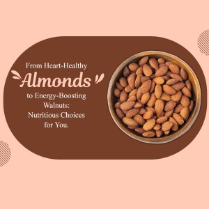 A bowl of almonds with text promoting their health benefits.