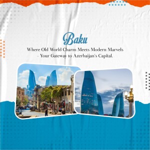 Baku Azerbaijan travel poster with Flame Towers