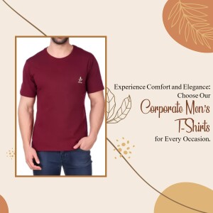 Man wearing a maroon corporate t-shirt