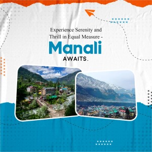 Travel poster for Manali, India featuring scenic landscapes.