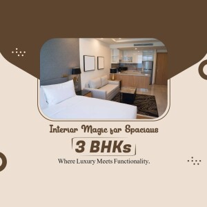 Modern 3 BHK apartment interior with a comfortable living space and bedroom.