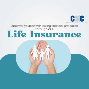 Hands holding paper family figures with CSC Life Insurance branding