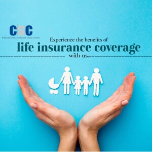 Hands cradling a family silhouette with life insurance text