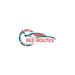 Logo for Red Routes featuring a plane within a circular route design.