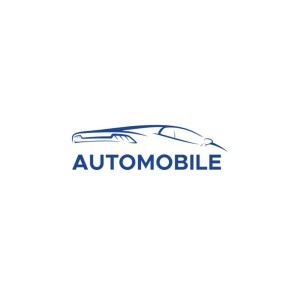 Blue line art logo of a car with the word AUTOMOBILE