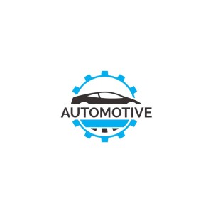 Automotive logo with a car silhouette inside gear icons