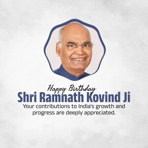 Portrait of Ramnath Kovind with birthday greetings