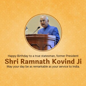 Image of former Indian President Ramnath Kovind with birthday greetings.