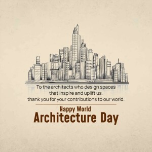 Sketch of a cityscape with text celebrating World Architecture Day