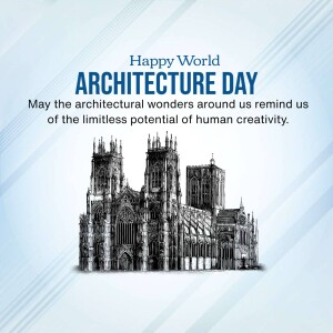 World Architecture Day greeting with a cathedral illustration